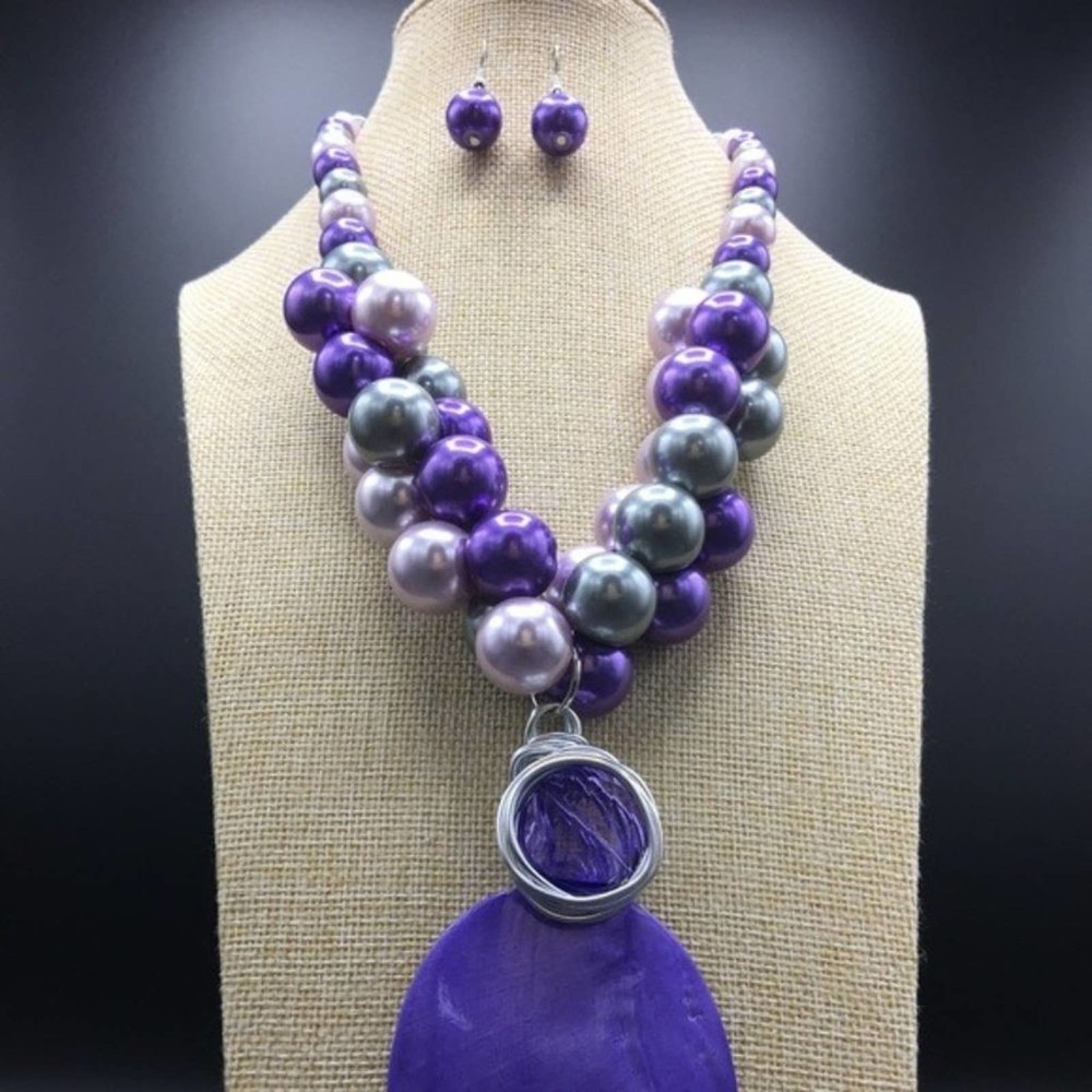 Pearl Necklace Set Lavender/Purple Mix